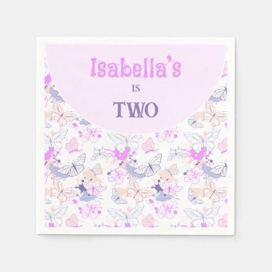 ガールズキュートピンクパープルバタフライ子供の誕生日 スタンダードカクテルナプキン (正面)