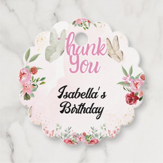 ガールズキュートピンクパープルバタフライ子供の誕生日 フェイバータグ (正面)