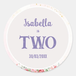 ガールズキュートピンクパープルバタフライ子供の誕生日 ラウンドシール