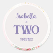 ガールズキュートピンクパープルバタフライ子供の誕生日 ラウンドシール (正面)