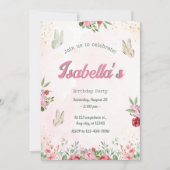 ガールズキュートピンクパープルバタフライ子供の誕生日 招待状 (正面)