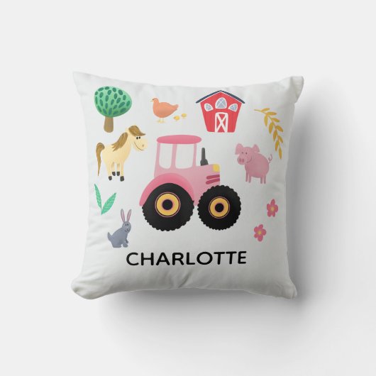 ガールズキュートピンクファームアニマルトラクターキッズ子供部屋 クッション (正面)