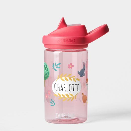 ガールズキュートピンクファームトラクターキッズスクール ウォーターボトル (左面)