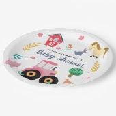 ガールズキュートピンクファームトラクターベビーシャワー ペーパープレート (アングル)