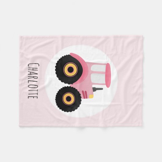 ガールズキュートピンクファームトラクター&ネームキッズ フリースブランケット (正面(横))