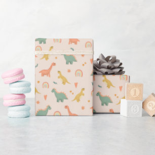 ガールズキュートピンクフローラ恐竜子供の誕生日 ラッピングペーパー