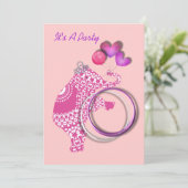 ガールズキュートピンクプリンセスエレファントパーティの招待状 招待状 (スタンド正面)