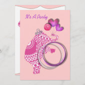 ガールズキュートピンクプリンセスエレファントパーティの招待状 招待状 (正面/裏面)