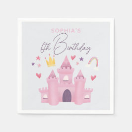 ガールズキュートピンクプリンセスパレスキッズ6誕生日 スタンダードカクテルナプキン