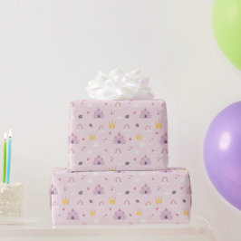 ガールズキュートピンクプリンセス城子供の誕生日 ラッピングペーパー