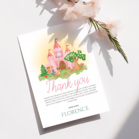 ガールズキュートピンクプリンセス子供の誕生日 サンキューカード