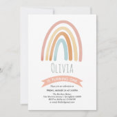 ガールズキュートピンクボホレインボーファースト誕生日 招待状 (正面)