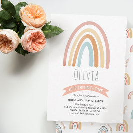 ガールズキュートピンクボホレインボーファースト誕生日 招待状