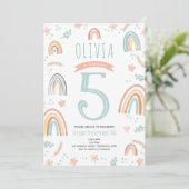 ガールズキュートピンクボホレインボーフローラ誕生日 招待状 (スタンド正面)