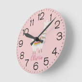 ガールズキュートピンクラマカスタム子供部屋キッズ ラウンド壁時計 (傾斜)