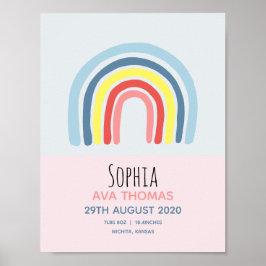 ガールズキュートピンクレインボー誕生統計ベビー子供部屋 ポスター
