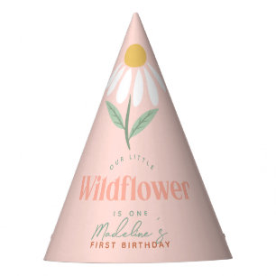 ガールズキュートピンクワイルドフラワーデイジー子供の誕生日 パーティーハット
