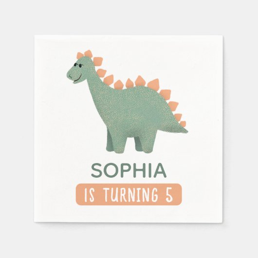 ガールズキュートピンク恐竜キッズディノ誕生日 スタンダードカクテルナプキン (正面)