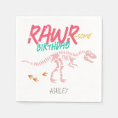 ガールズキュートピンク恐竜ディグ子供の誕生日 スタンダードカクテルナプキン (正面)