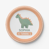 ガールズキュートピンク恐竜子供の誕生日 ペーパープレート (正面)