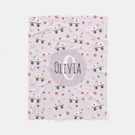 ガールズキュートピンク救急医療隊員救急車パターンキッズ フリースブランケット