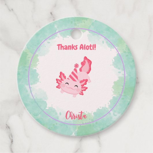 ガールズキュートピンク&グリーンアクソロトル1st誕生日パーティー フェイバータグ (正面)