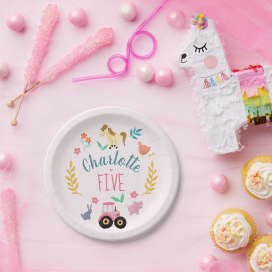 ガールズキュートピ素朴ックファーム動物子供の誕生日 ペーパープレート (パーティー)
