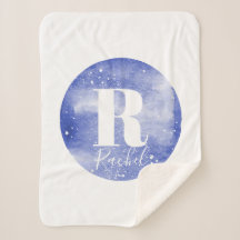 ガールズキュートブルーモノグラムウォーターカラー銀河系&ネーム