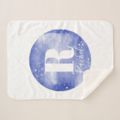 ガールズキュートブルーモノグラムウォーターカラー銀河系&ネーム シェルパブランケット (正面(横))