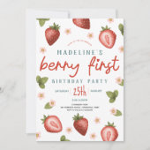 ガールズキュートベリー初夏キッズファースト誕生日 招待状 (正面)