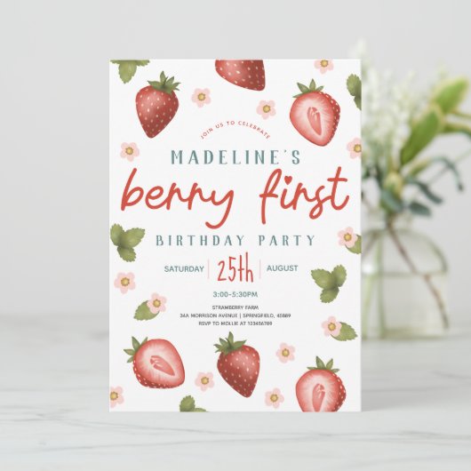ガールズキュートベリー初夏キッズファースト誕生日 招待状 (スタンド正面)