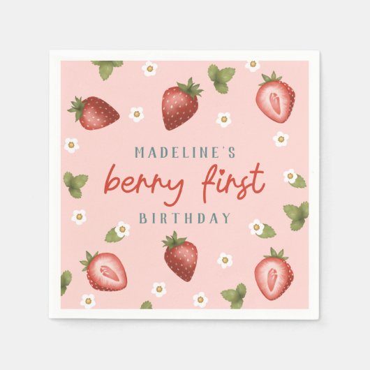 ガールズキュートベリー初夏キッズ1st誕生日 スタンダードカクテルナプキン (正面)