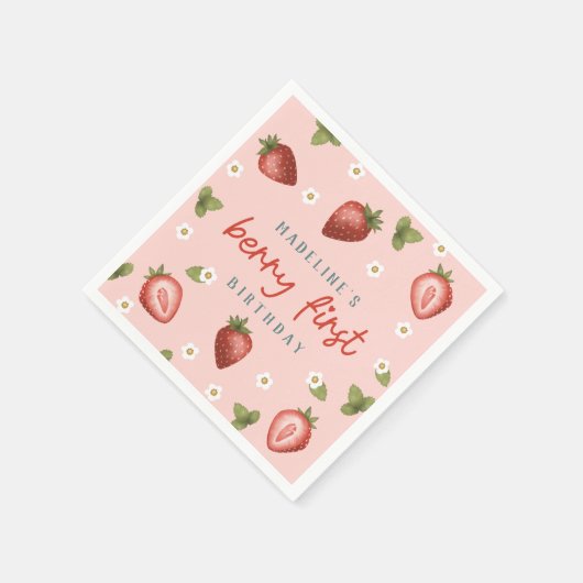 ガールズキュートベリー初夏キッズ1st誕生日 スタンダードカクテルナプキン (角)