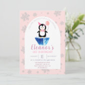 ガールズキュートペンギンウィンターピンク誕生日 招待状 (スタンド正面)