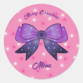 ガールズキュートボウメリークリスマス名前をカスタムする ラウンドシール (正面)
