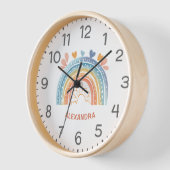 ガールズキュートボホピンクレインボーキッズ子供部屋 壁時計 (傾斜)