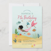 ガールズキュートマジカルアフロマーメイド7誕生日 招待状 (正面)