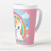 ガールズキュートユニコーンレインボー名前をカスタムする カフェラテマグ (右アングル)