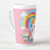 ガールズキュートユニコーンレインボー名前をカスタムする カフェラテマグ (左アングル)