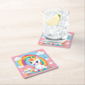 ガールズキュートユニコーンレインボー名前をカスタムする スクエアペーパーコースター (インサイチュ)