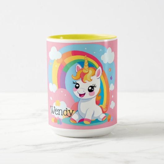 ガールズキュートユニコーンレインボー名前をカスタムする マグカップ (中央)