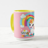 ガールズキュートユニコーンレインボー名前をカスタムする マグカップ (正面左)