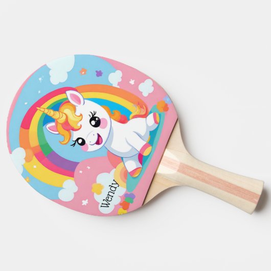 ガールズキュートユニコーンレインボー名前をカスタムする 卓球ラケット (横)