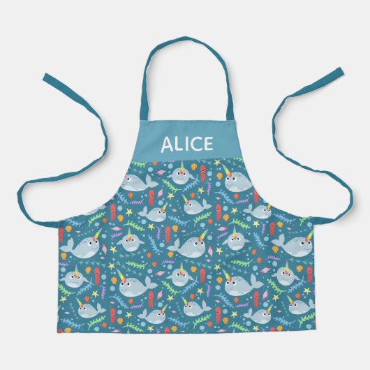 ガールズキュートレインボーナールファル&ネームターコイズキッズ エプロン (正面)