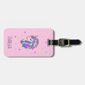 ガールズキュートレインボーマジカルユニコーン&名前をカスタムする ラゲッジタグ (正面横)