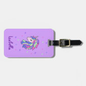 ガールズキュートレインボーマジカルユニコーン&名前をカスタムする ラゲッジタグ (正面横)