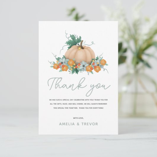ガールズキュート秋秋カボチャ赤ちゃんシャワー サンキューカード (スタンド正面)