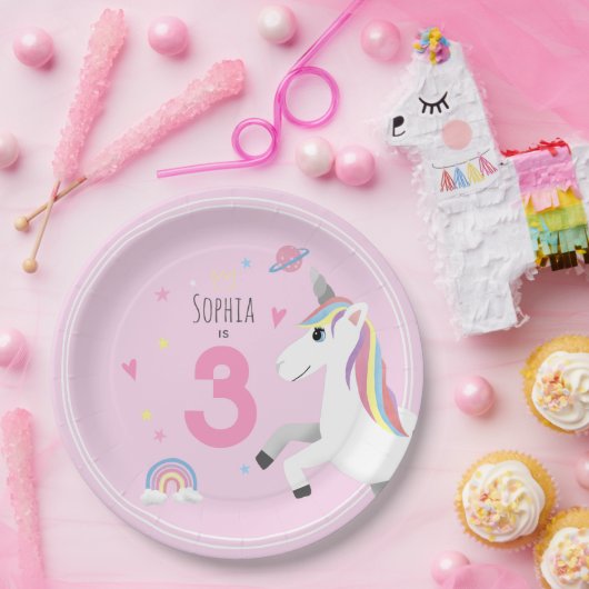 ガールズキュート&ピンクガーリーユニコーン子供の誕生日 ペーパープレート (パーティー)