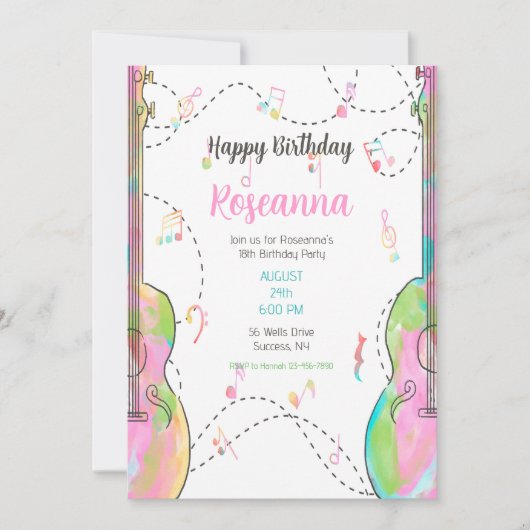 ガールズギター誕生日パーティー 招待状 (正面)