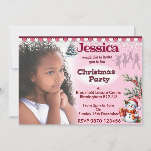 ガールズクリスマスパーティーフォト招待状 招待状 (正面)